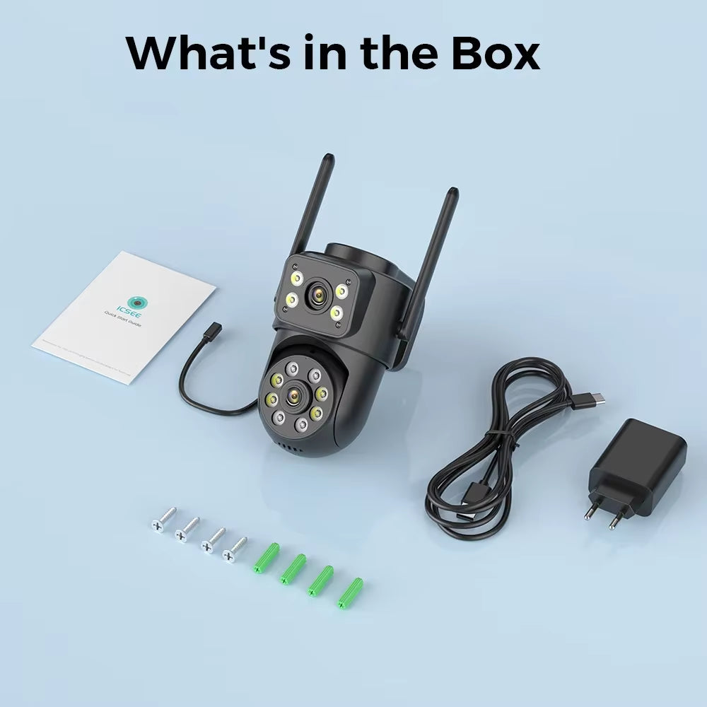 8MP 4K Wifi IP Camera Dual Lens Dual Screens Outdoor Surveillance Camera Black Human Detection Night Vision ICSEE Security CAM
